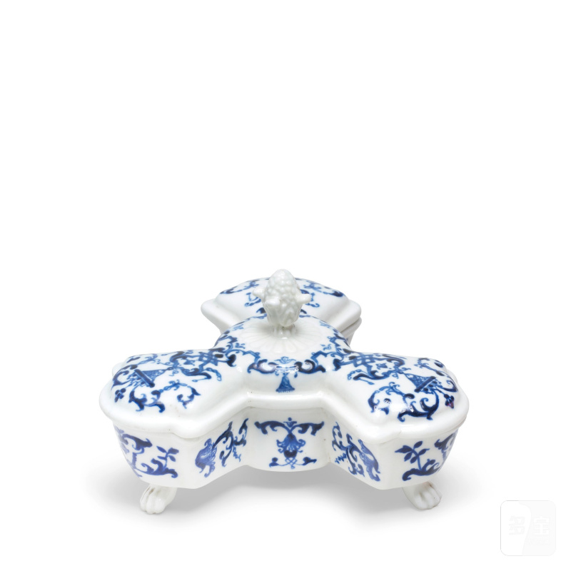 A Saint-Cloud triple spice box and cover, circa 1730-40